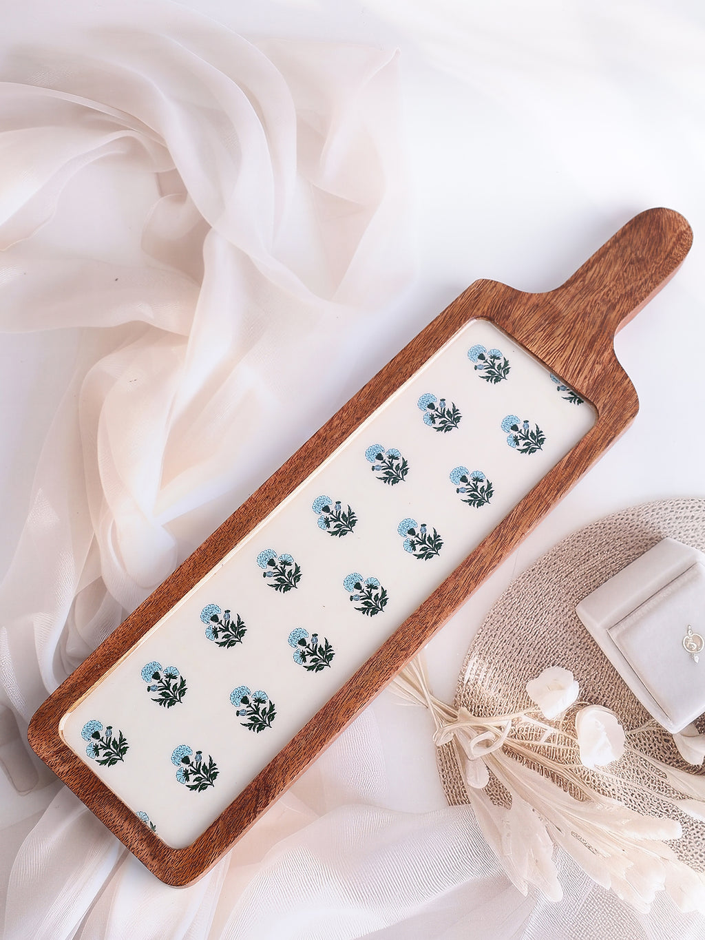 Indigo Bloom Wooden Platter