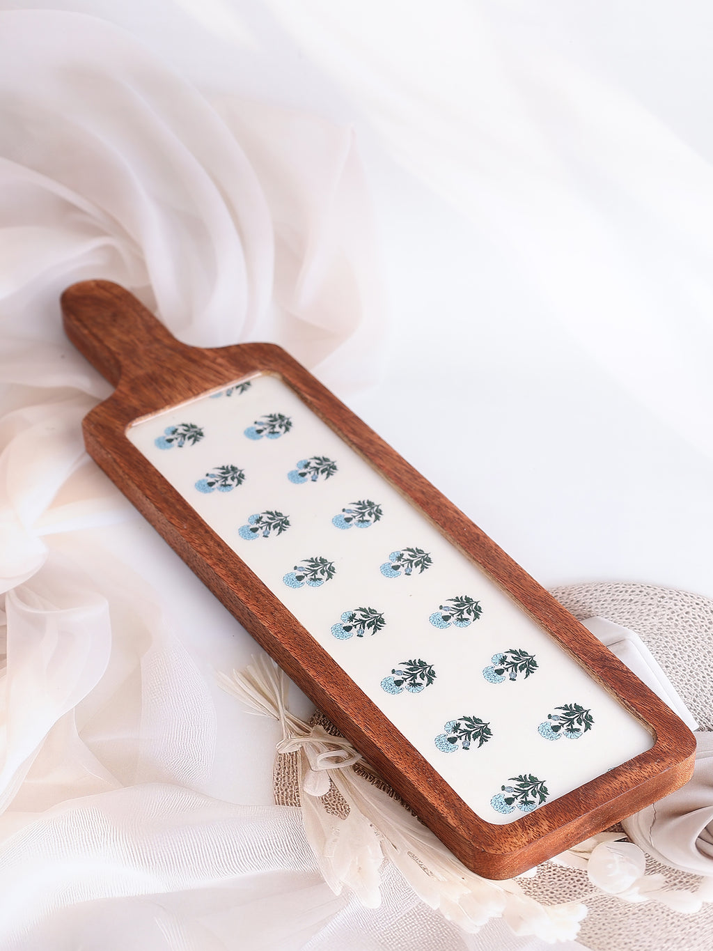 Indigo Bloom Wooden Platter