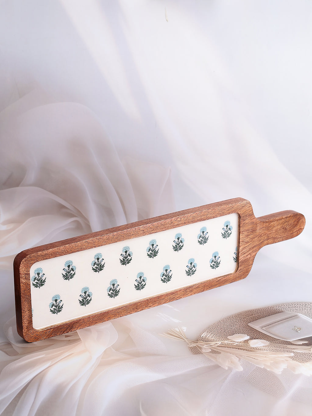 Indigo Bloom Wooden Platter