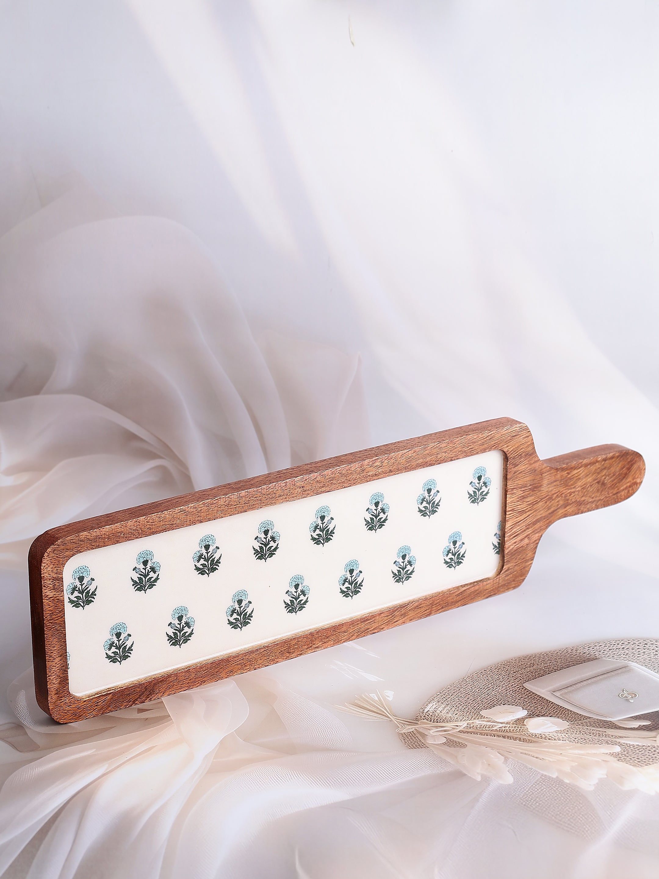 Indigo Bloom Wooden Platter