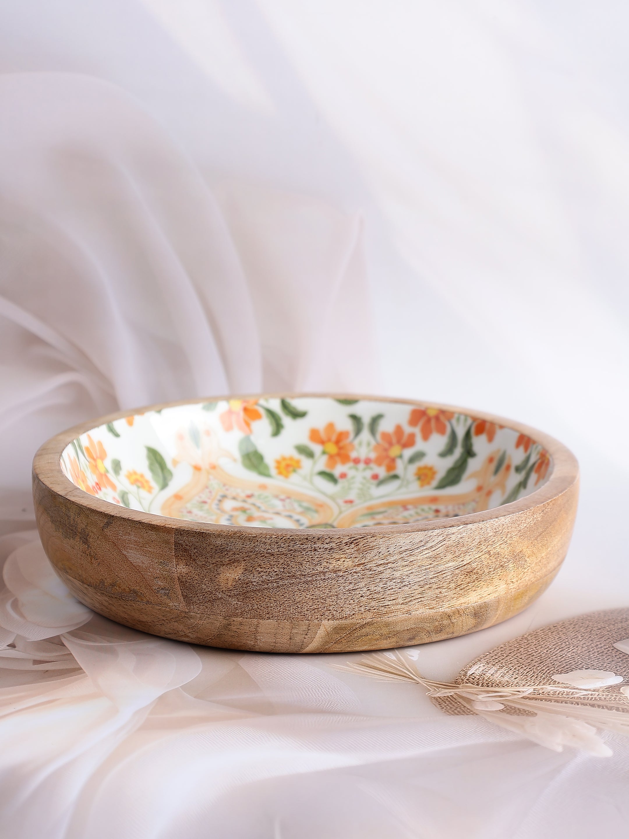 Floral Reverie Wooden Serving Bowl