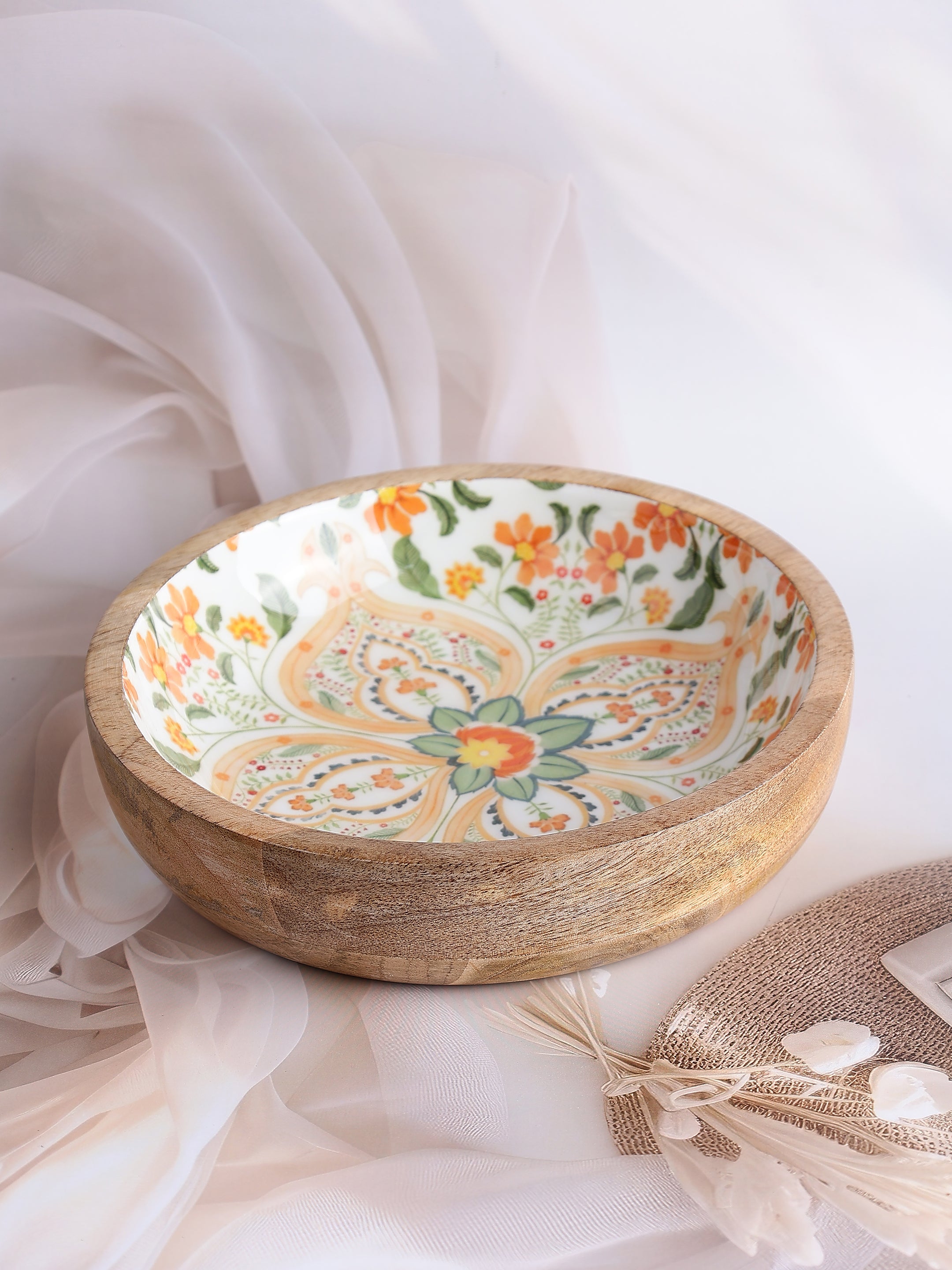 Floral Reverie Wooden Serving Bowl