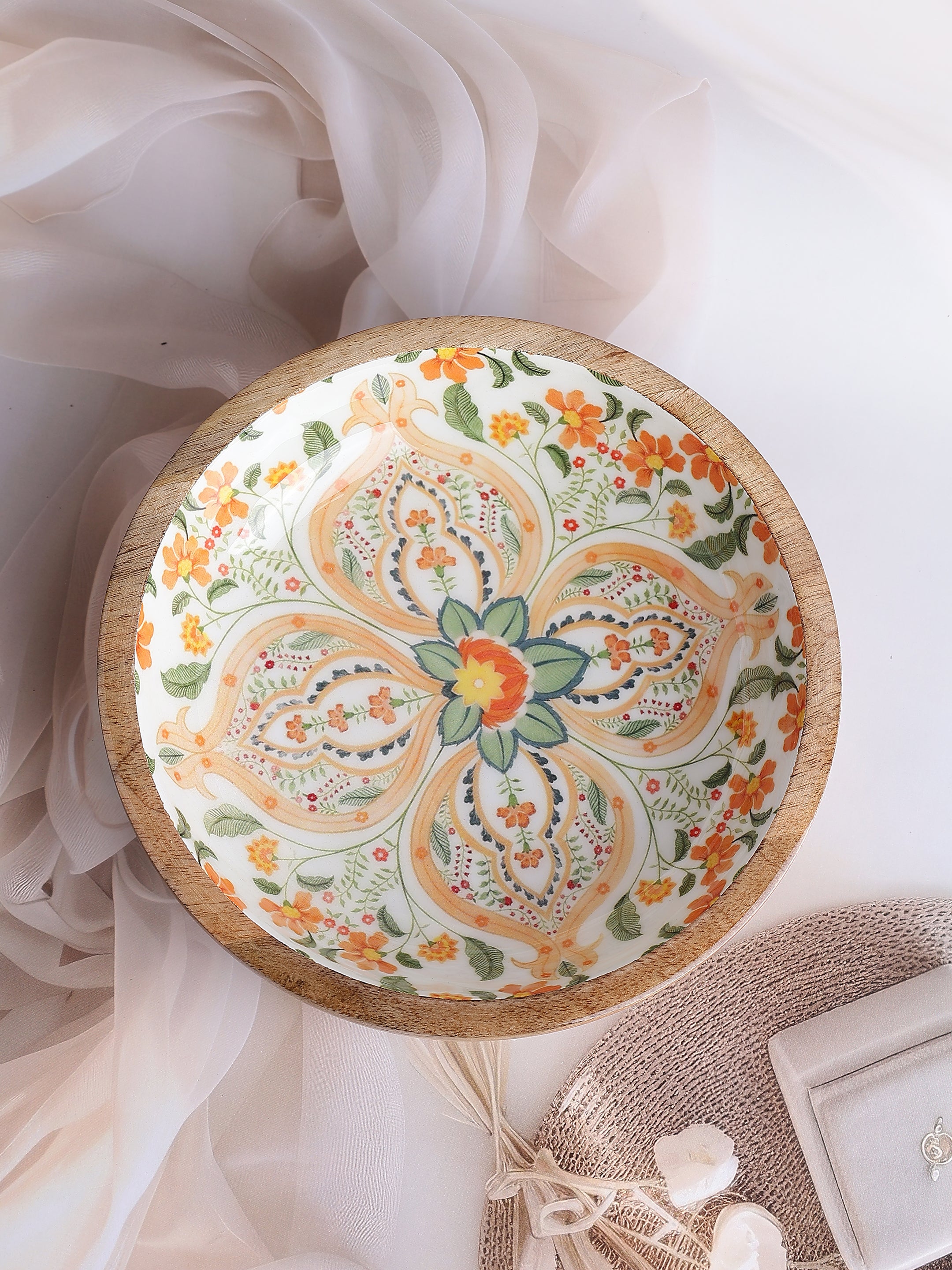 Floral Reverie Wooden Serving Bowl