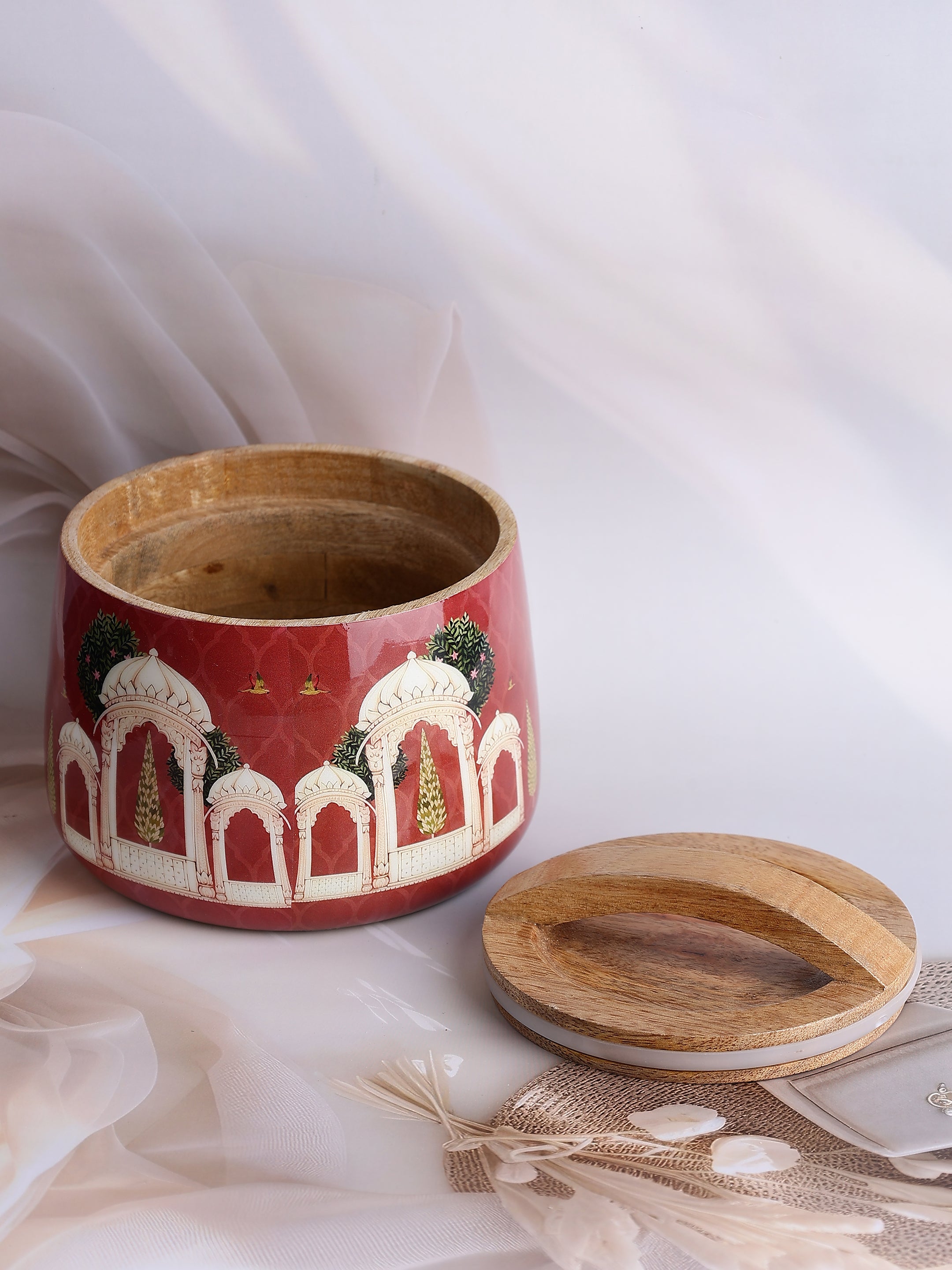 Ruby Jharokha Wooden Jar