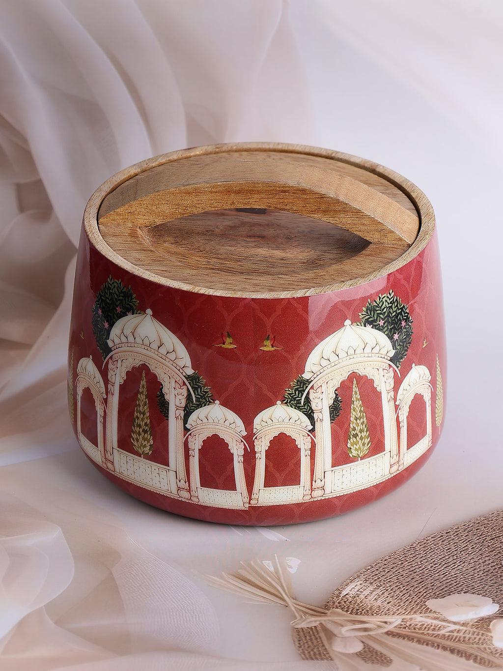 Ruby Jharokha Wooden Jar