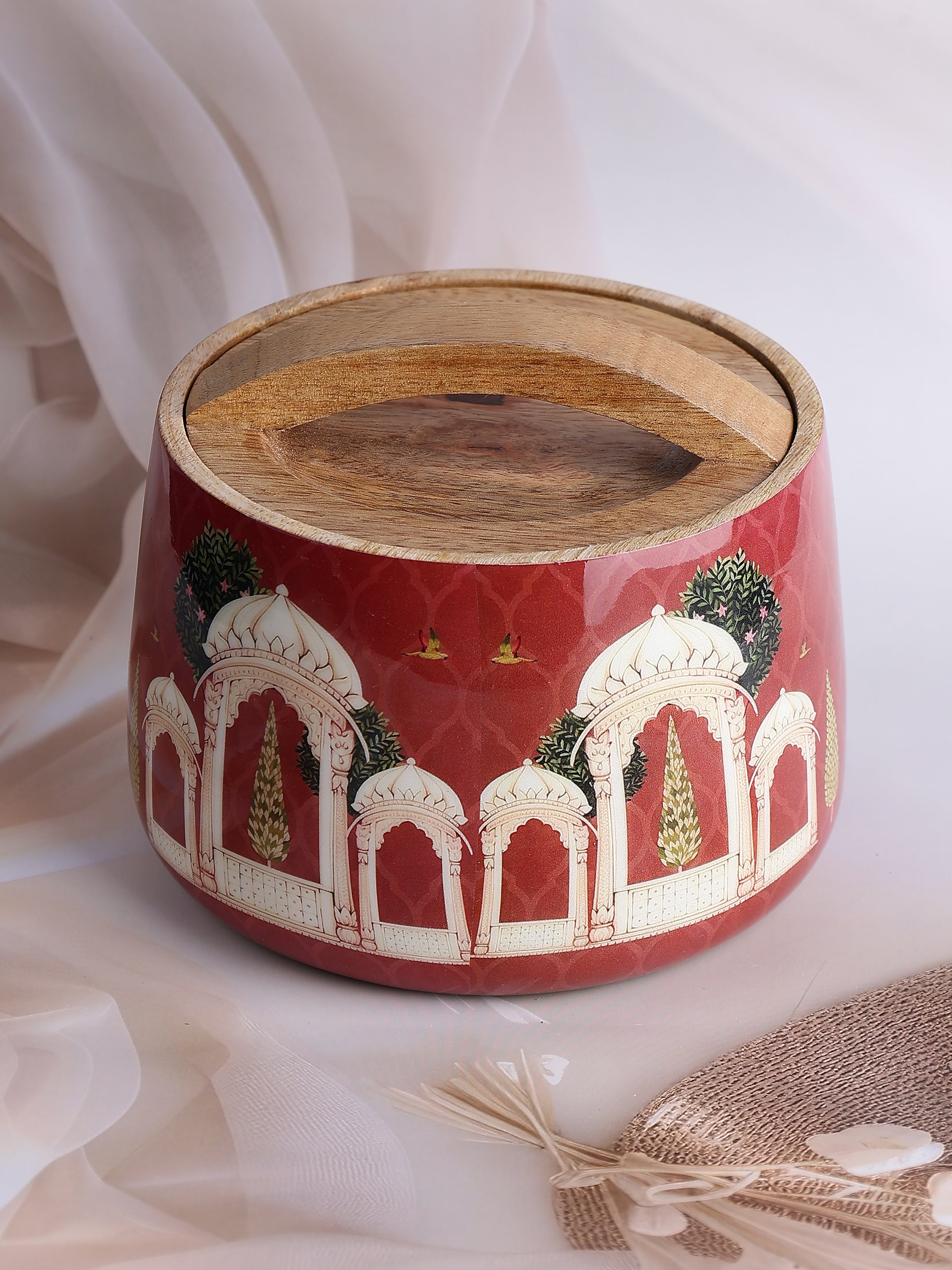 Ruby Jharokha Wooden Jar