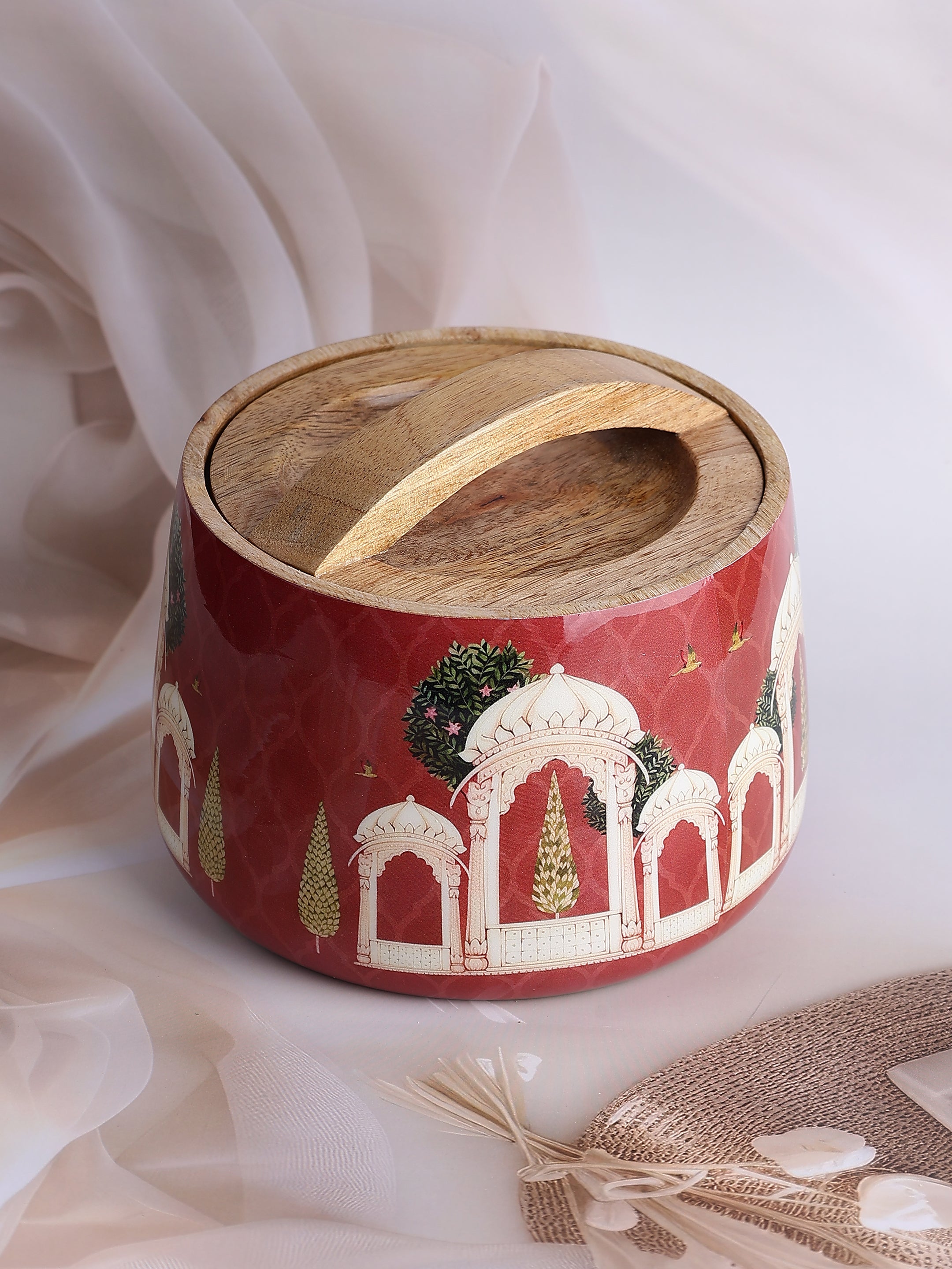 Ruby Jharokha Wooden Jar
