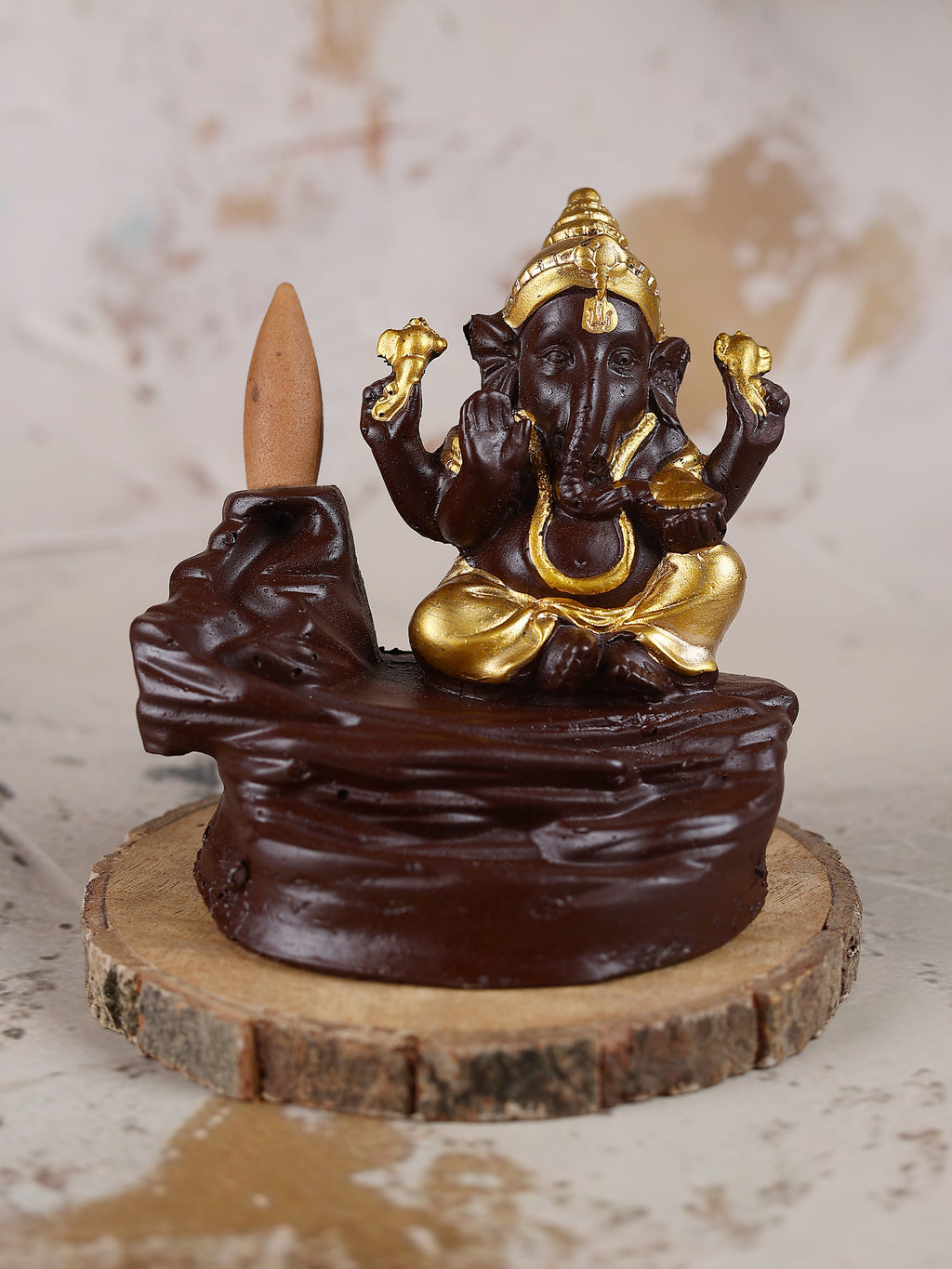 Golden Ganesha Backflow Waterfall Cone Incense Holder