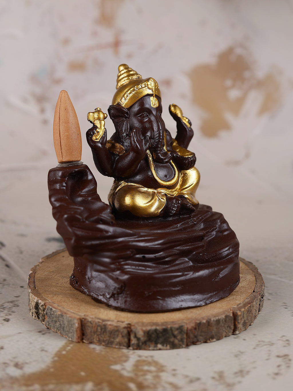 Golden Ganesha Backflow Waterfall Cone Incense Holder