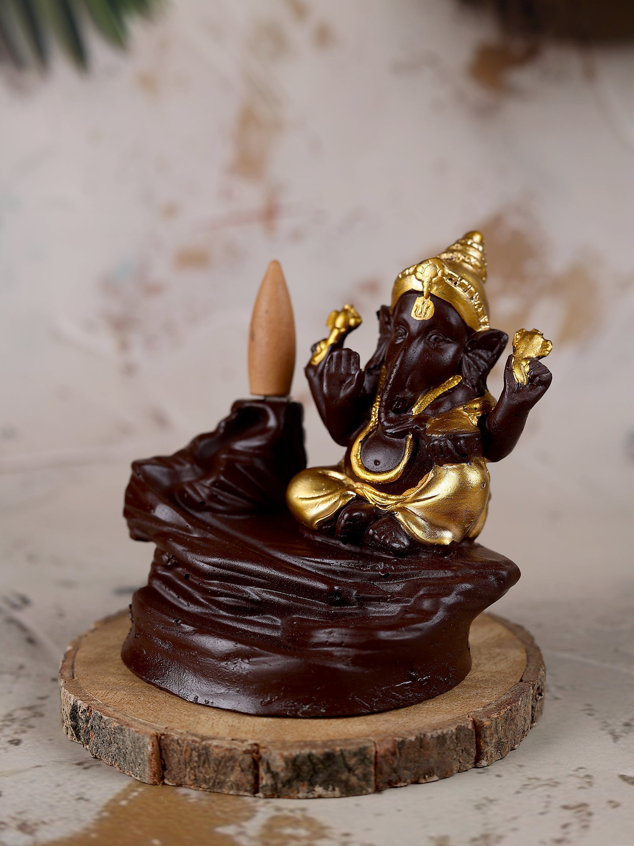 Golden Ganesha Backflow Waterfall Cone Incense Holder