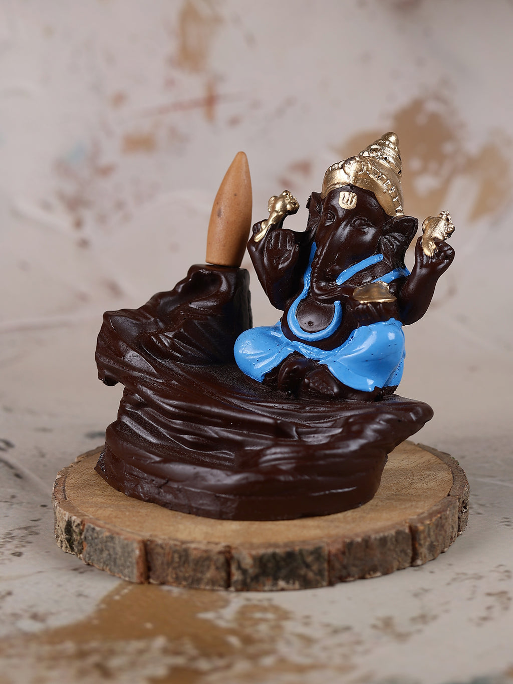 Blue Ganesha Backflow Waterfall Cone Incense Holder