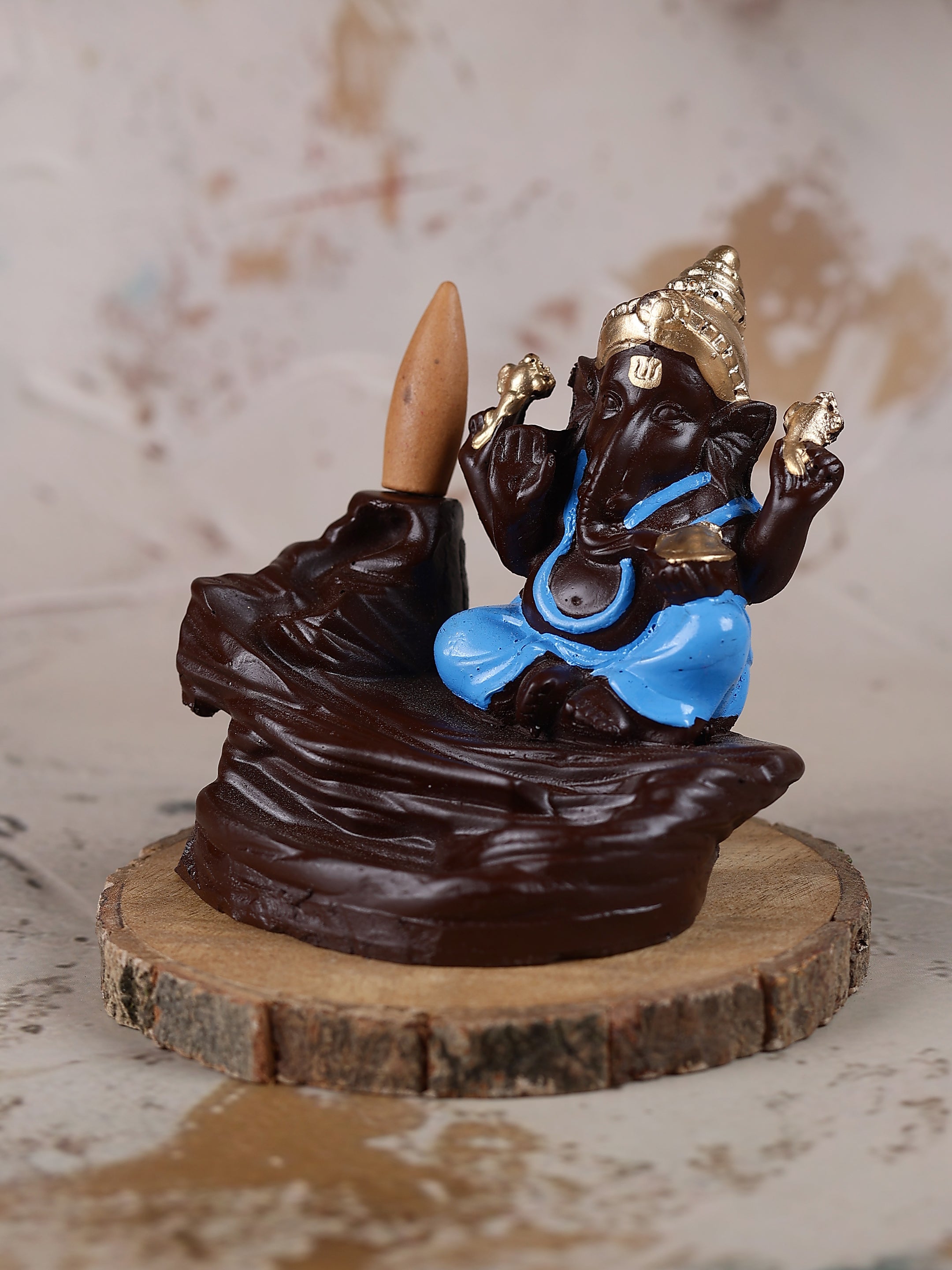 Blue Ganesha Backflow Waterfall Cone Incense Holder