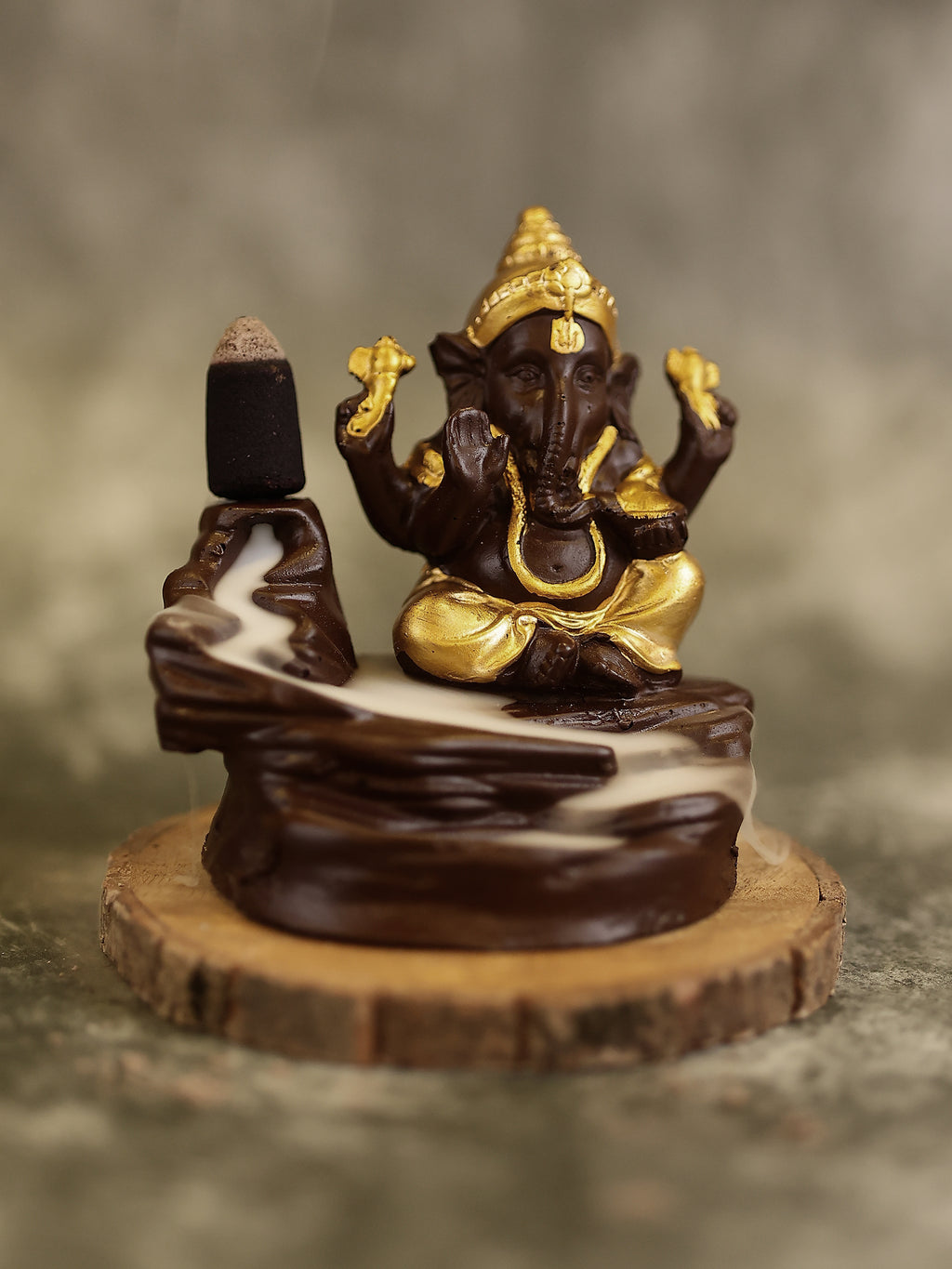 Golden Ganesha Backflow Waterfall Cone Incense Holder