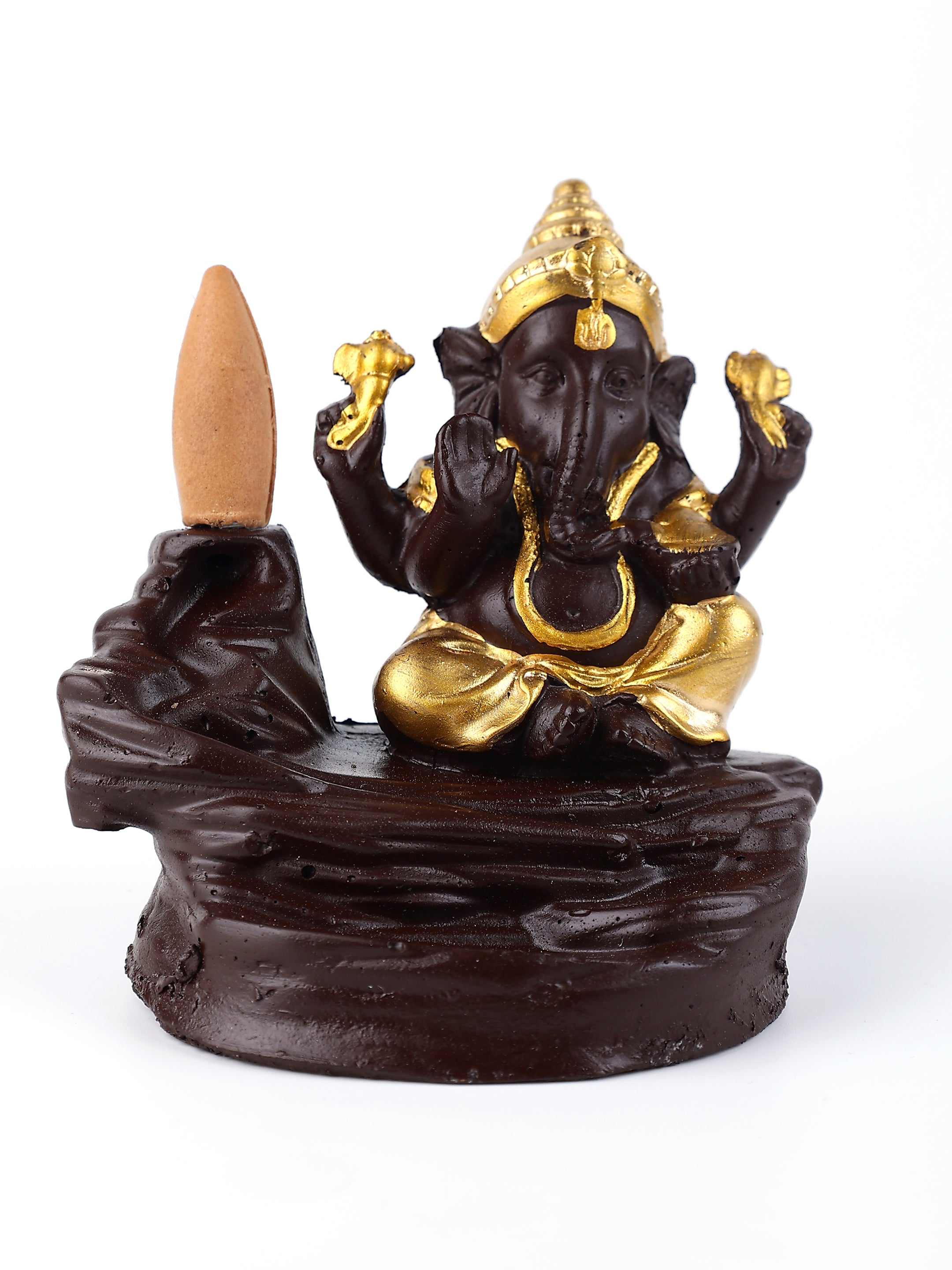 Golden Ganesha Backflow Waterfall Cone Incense Holder