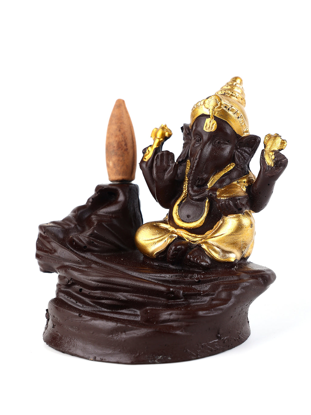 Golden Ganesha Backflow Waterfall Cone Incense Holder