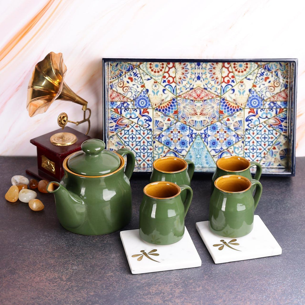 Midnight Bloom Tea Set with Tray