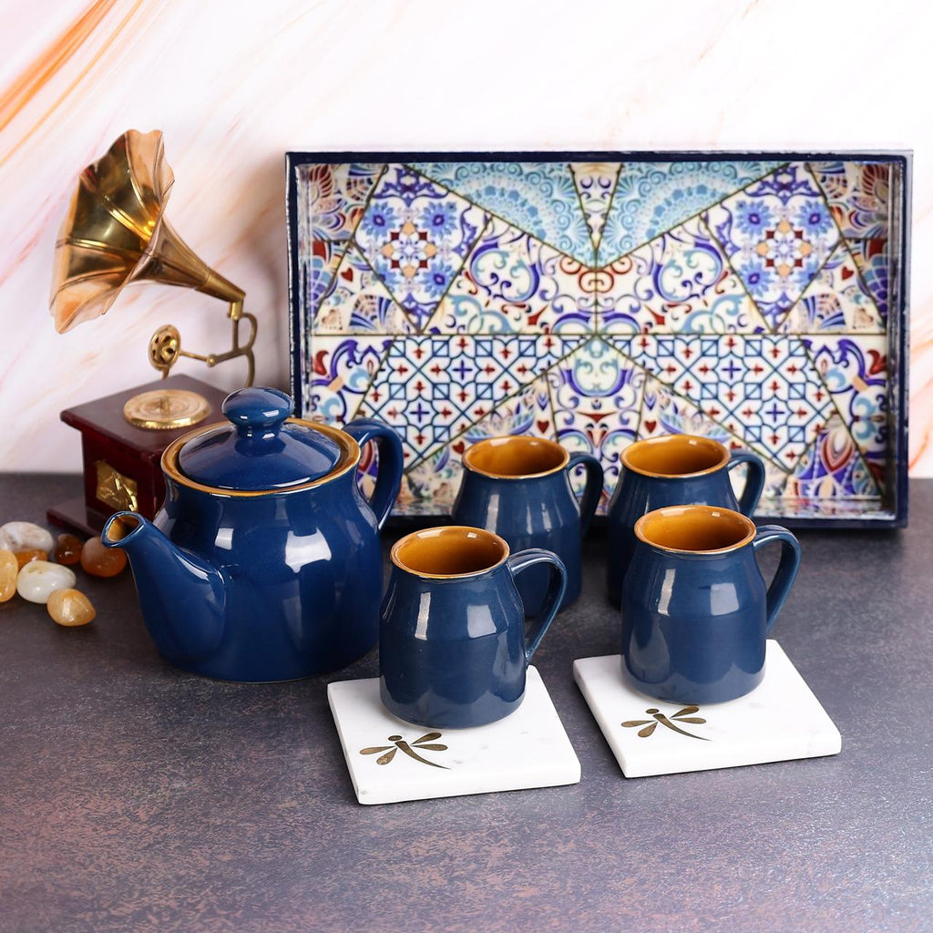 Midnight Bloom Tea Set with Tray