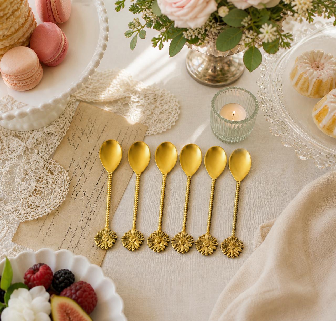 Golden Petal Dessert Spoons