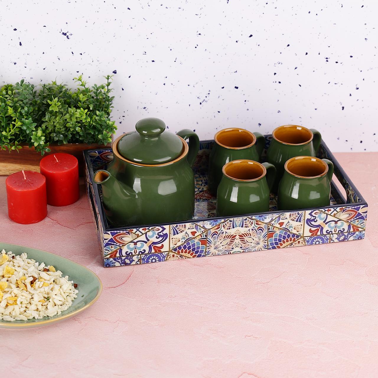 Midnight Bloom Tea Set with Tray